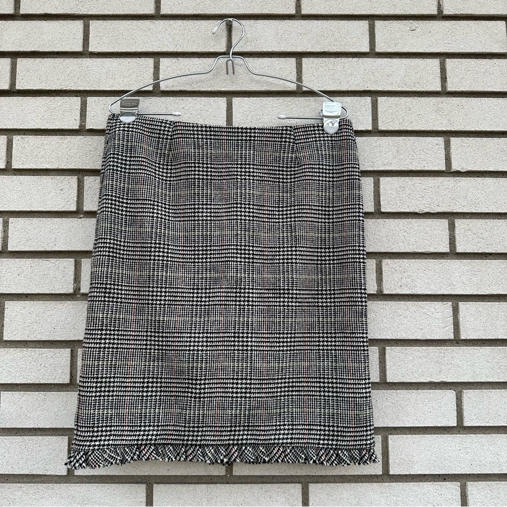 Trina Turk Black White Plaid Houndstooth Wool Blend Pencil Skirt Academia 6
